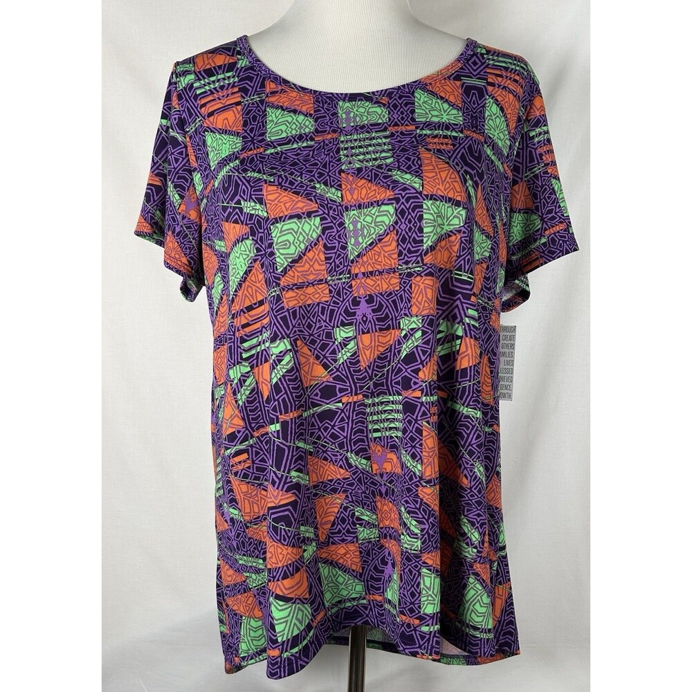 NWT LuLaRoe Classic T Shirt Top Womens XL Extra Large Geometric Purple Neon New